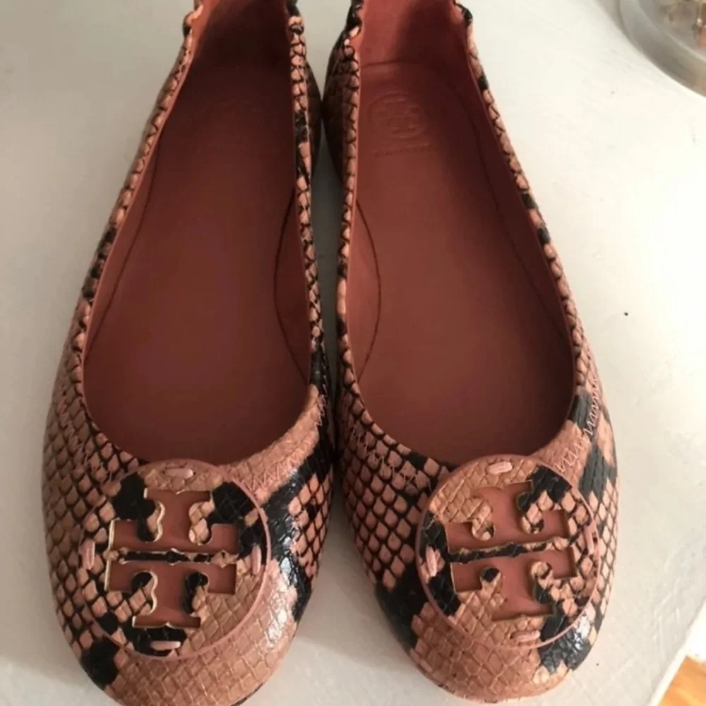 NEW! TORY BURCH MINNIE TRAVEL SNAKE PRINT BALLET FLATS